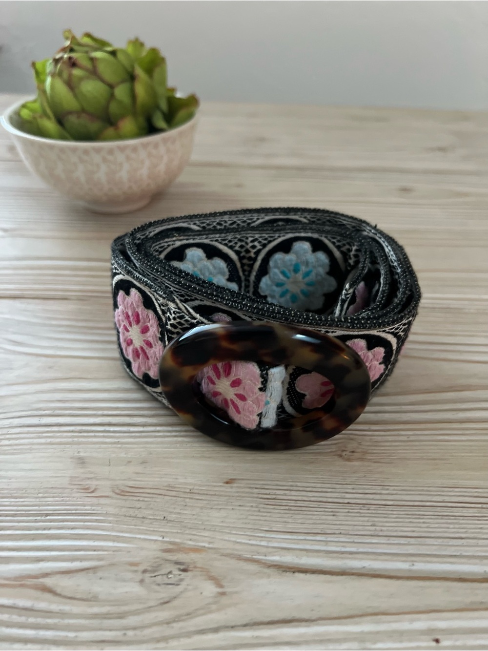 Hadley Pollet Reversible Floral Jacquard Belt Tortoise Buckle 38”